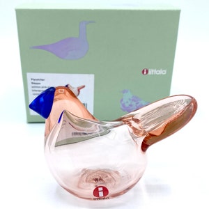 Oiva Toikka Flycatcher (sieppo) Art Glass Bird Salmon Pink With