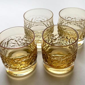 Kumela Natura Four Liqueur Tumber Drinking Glasses Vintage Design Amber Glass Made in Finland by Kaj Blomqvist