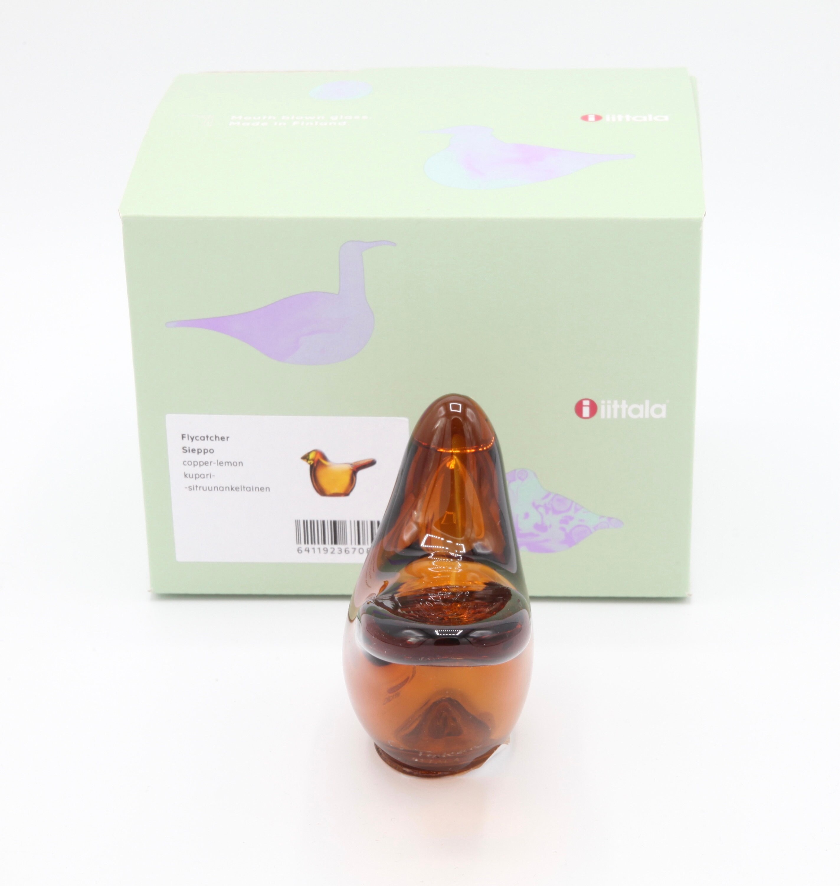 Oiva Toikka Flycatcher (sieppo) Art Glass Bird Copper With Lemon