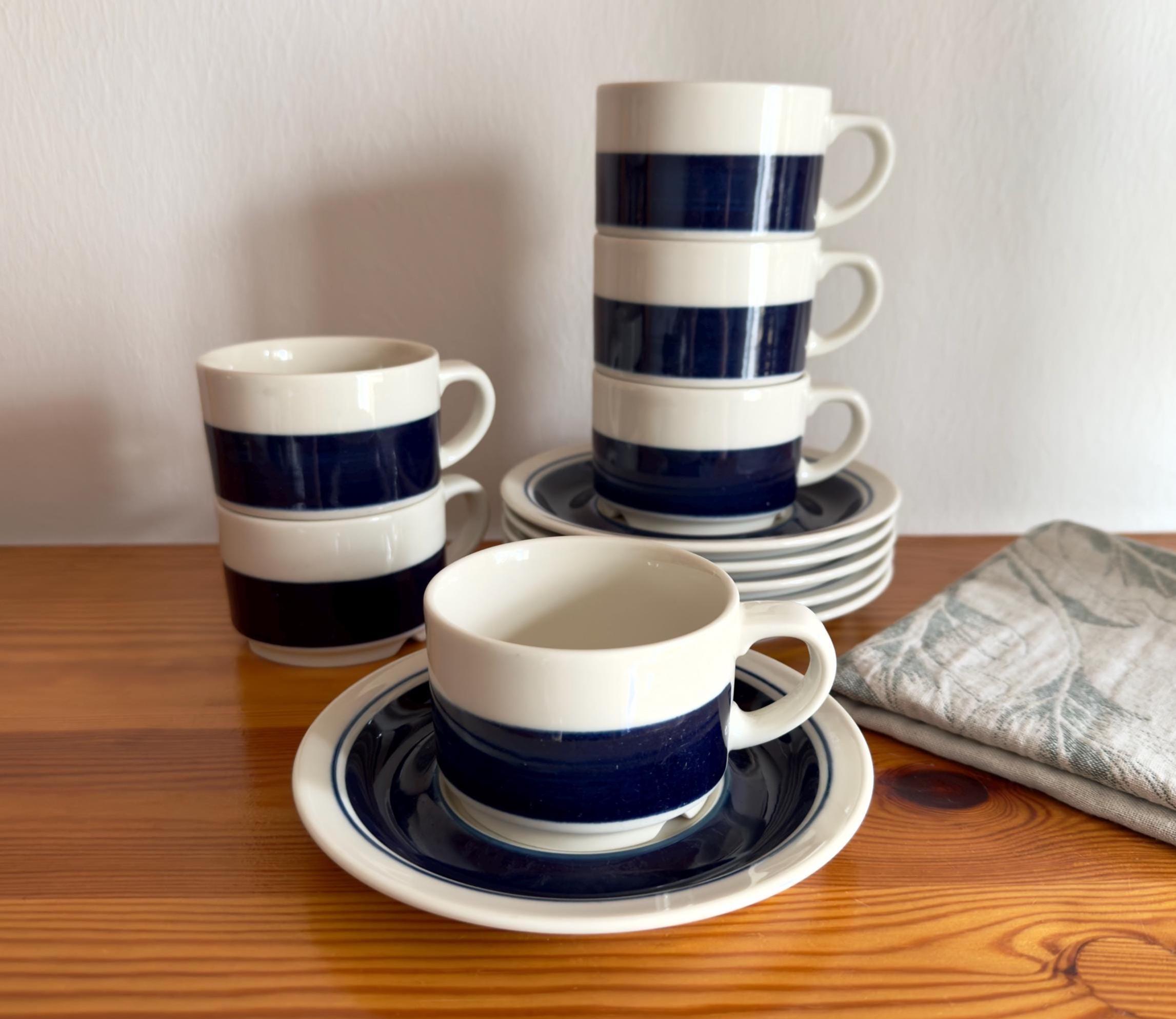 Arabia Finland Kasino Six Espresso Coffee Cups With Saucers 12 Pcs