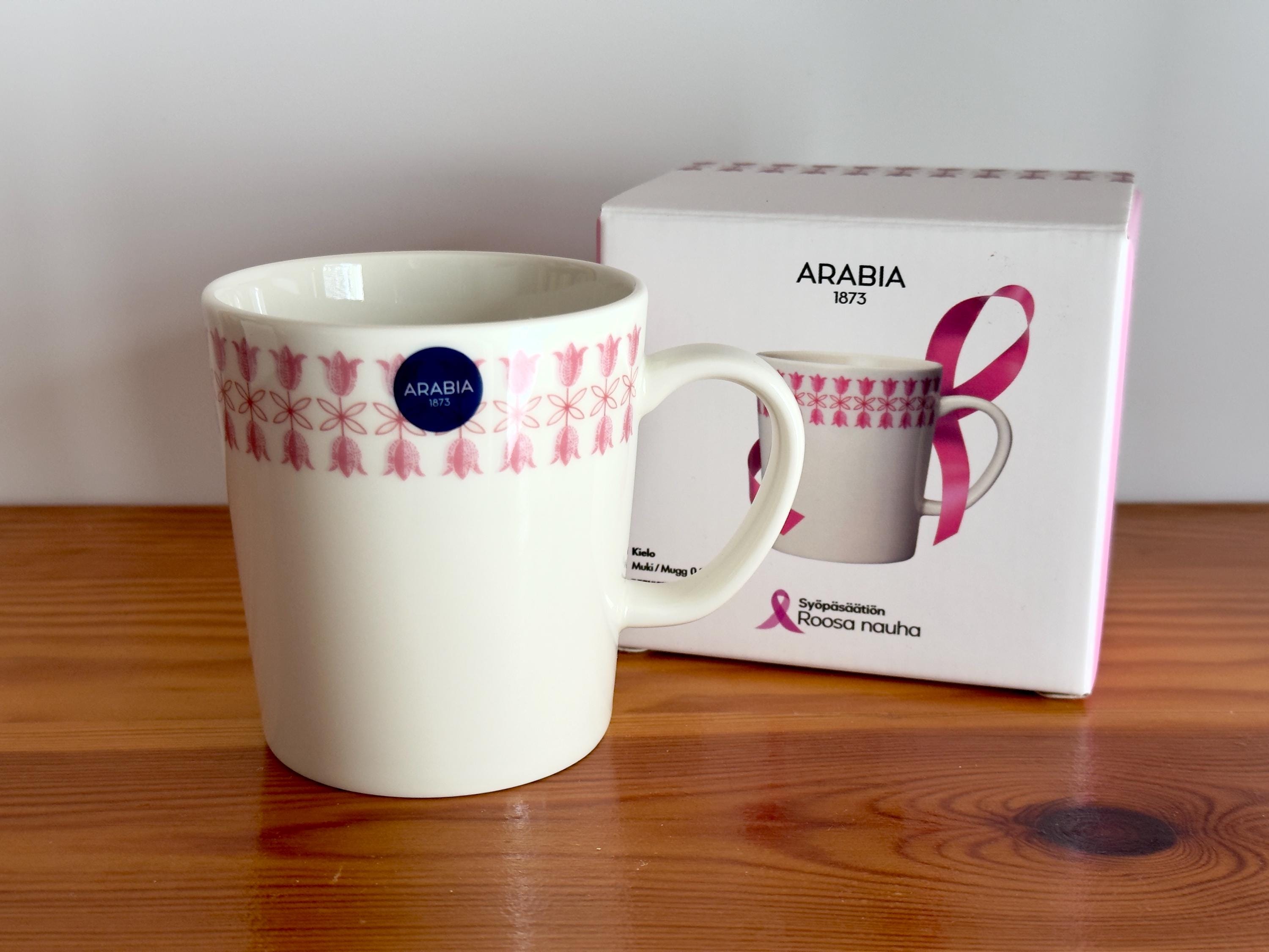 Arabia Finland Kielo Mug Pink Ribbon (Roosanauha) Special Limited Edition by Raija Uosikkinen Multiple available