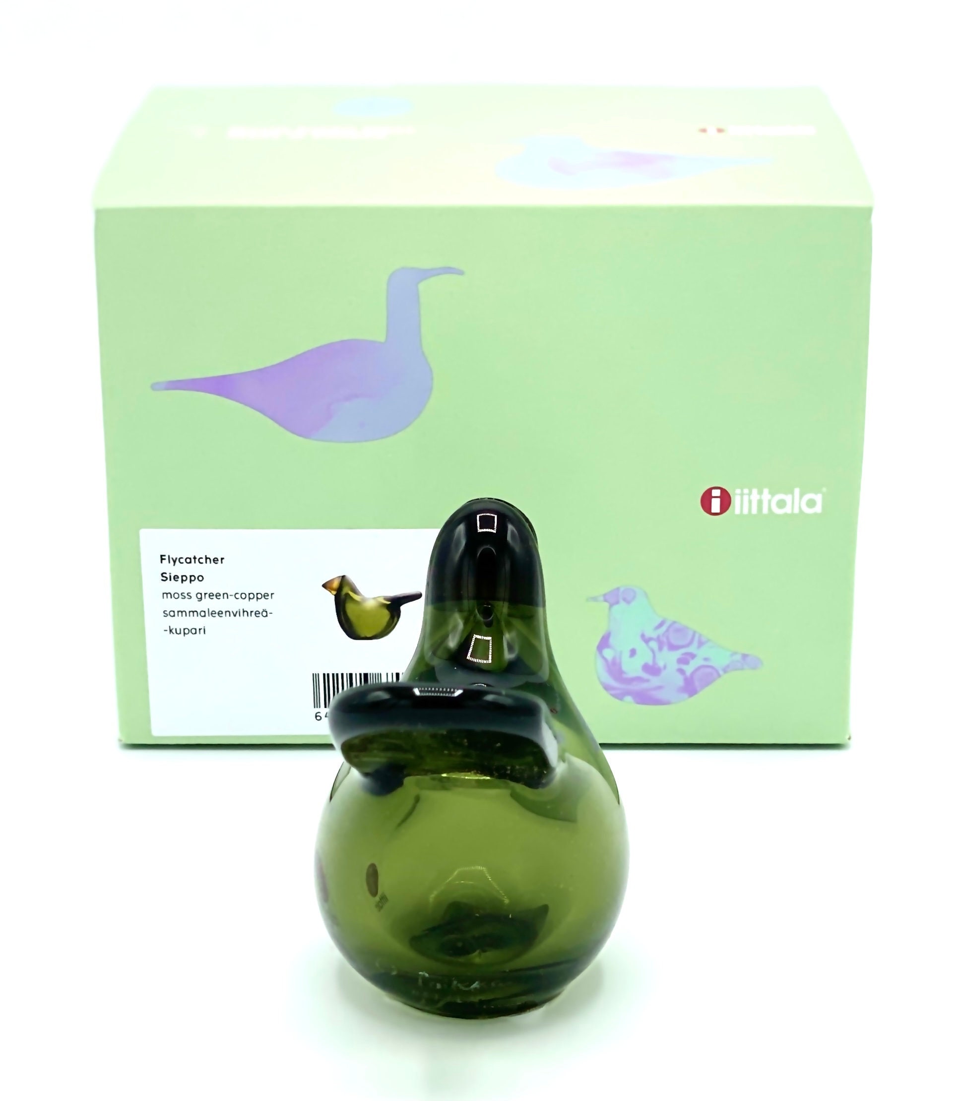 Oiva Toikka Flycatcher (sieppo) Art Glass Bird Moss Green