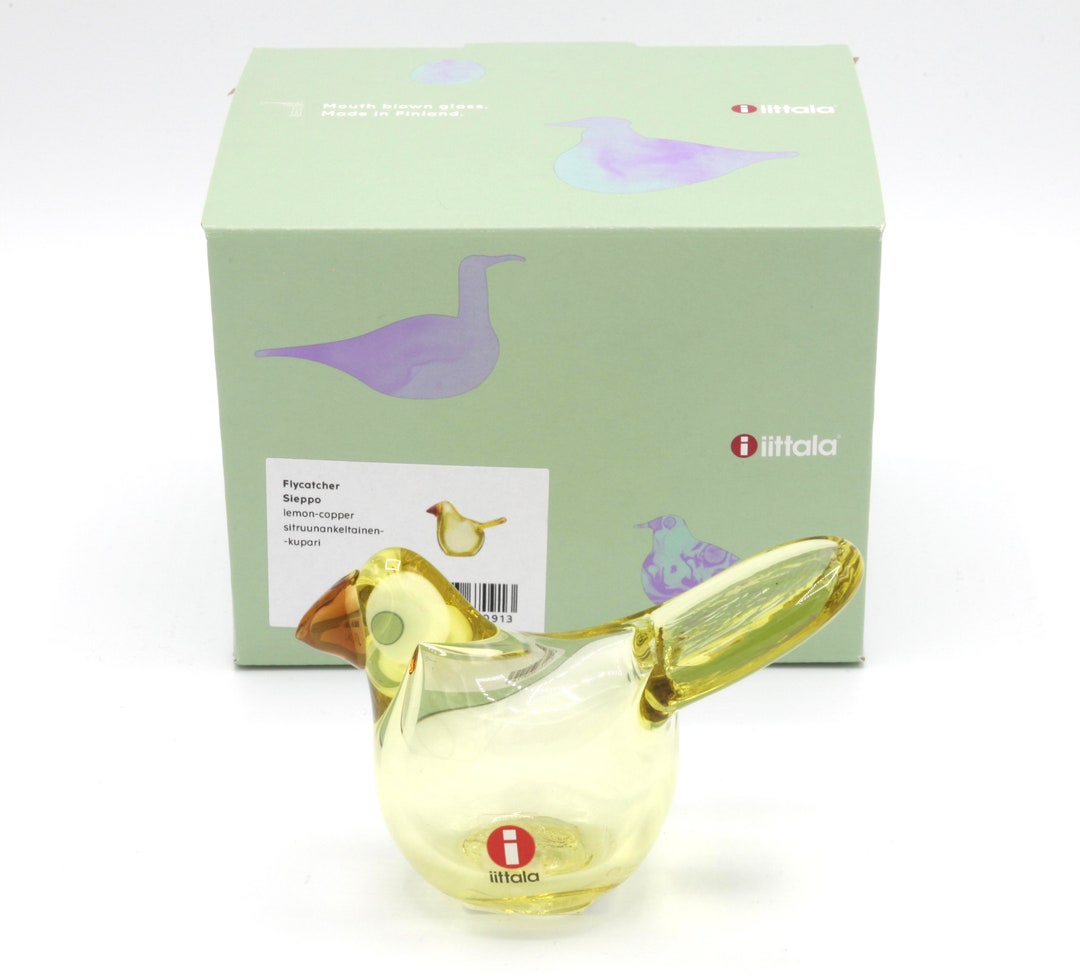 Oiva Toikka Flycatcher (sieppo) Art Glass Bird Lemon With Copper