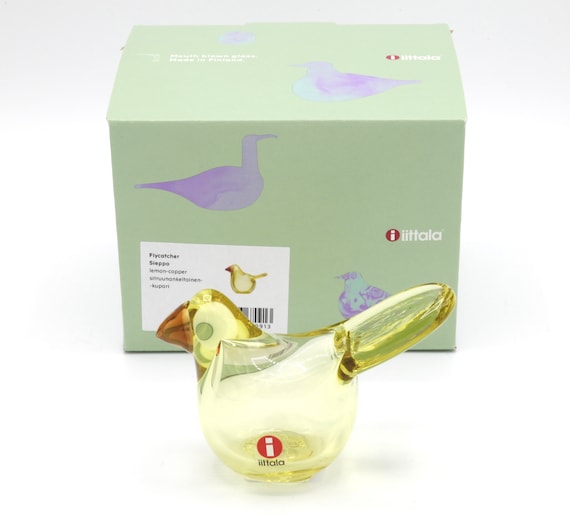 Oiva Toikka Flycatcher (sieppo) Art Glass Bird Lemon With Copper