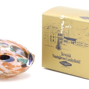 Nuutajärvi Finland Little Glass Egg Art Glass Piece With Original Box Design by Kerttu Nurminen