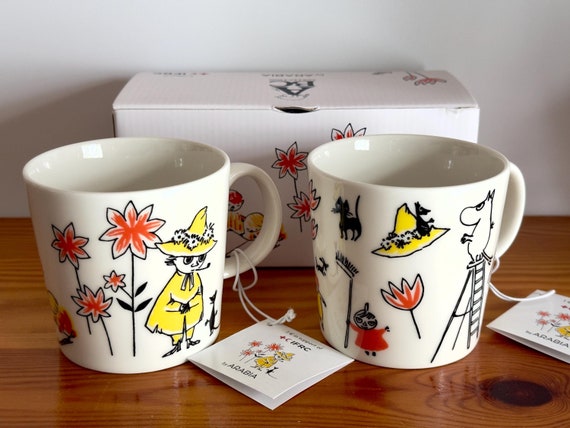 Arabia Finland Two Moomin Mugs ABC Snufkin and Moomintroll in