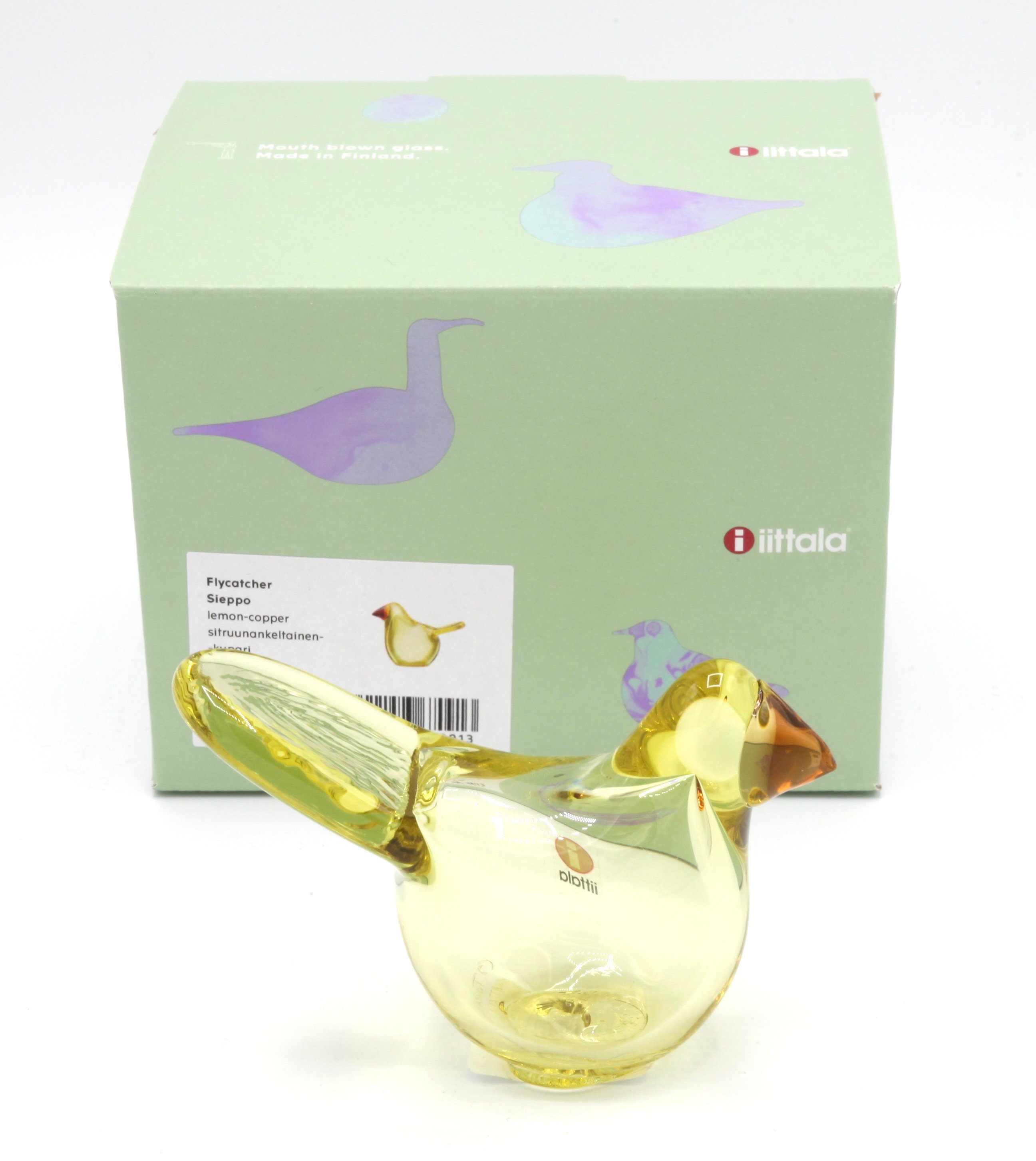 置物 Birds by Toikka FLYCATCHER SIEPPO 15+1 Oiva Toikka Flycatcher (sieppo) Art Glass Bird Lemon With Copper