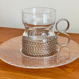 Iittala Finland Tsaikka Hot Drink Glass With Large Dessert Plate Rare Vintage Design Glasses by Timo Sarpaneva