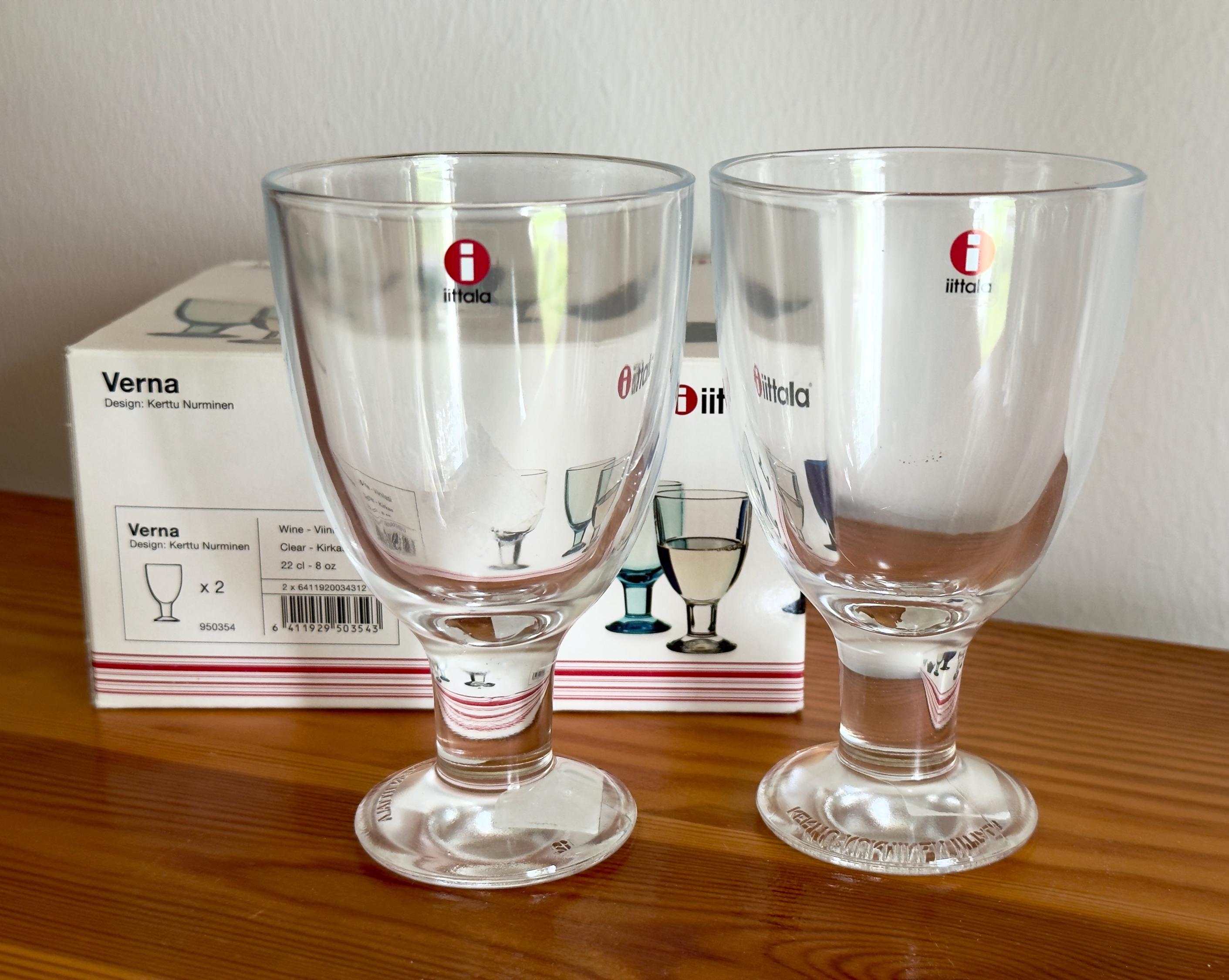 Iittala Finland Verna Two Wine Glasses Beautiful Clear Vintage 