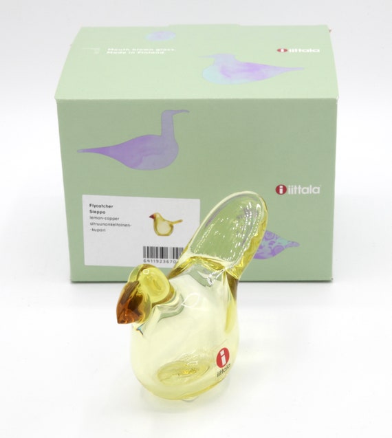 Oiva Toikka Flycatcher (sieppo) Art Glass Bird Lemon With Copper