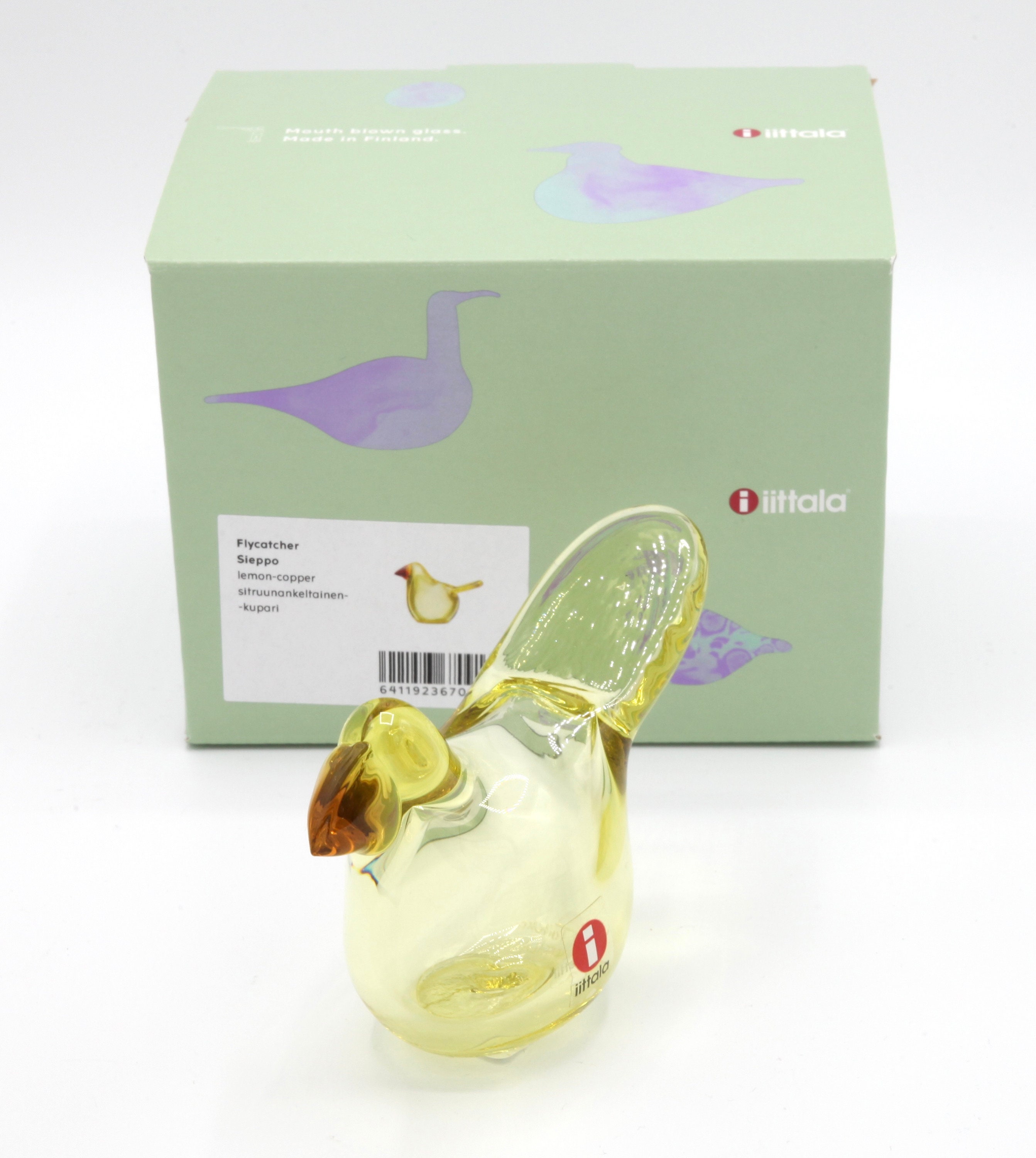 Oiva Toikka Flycatcher (sieppo) Art Glass Bird Lemon With Copper