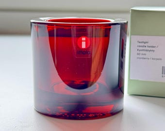 Iittala Finland Kivi Cranberry (Karpalo) Glass Candle Holder for Tealight by Marimekko and Heikki Orvola + Original Box Multiple available