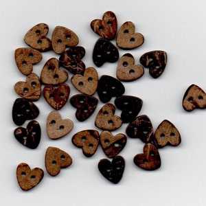 Button - wooden button - heart - 5 pieces