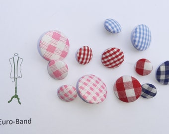 5 fabric buttons, cotton - checkered-striped