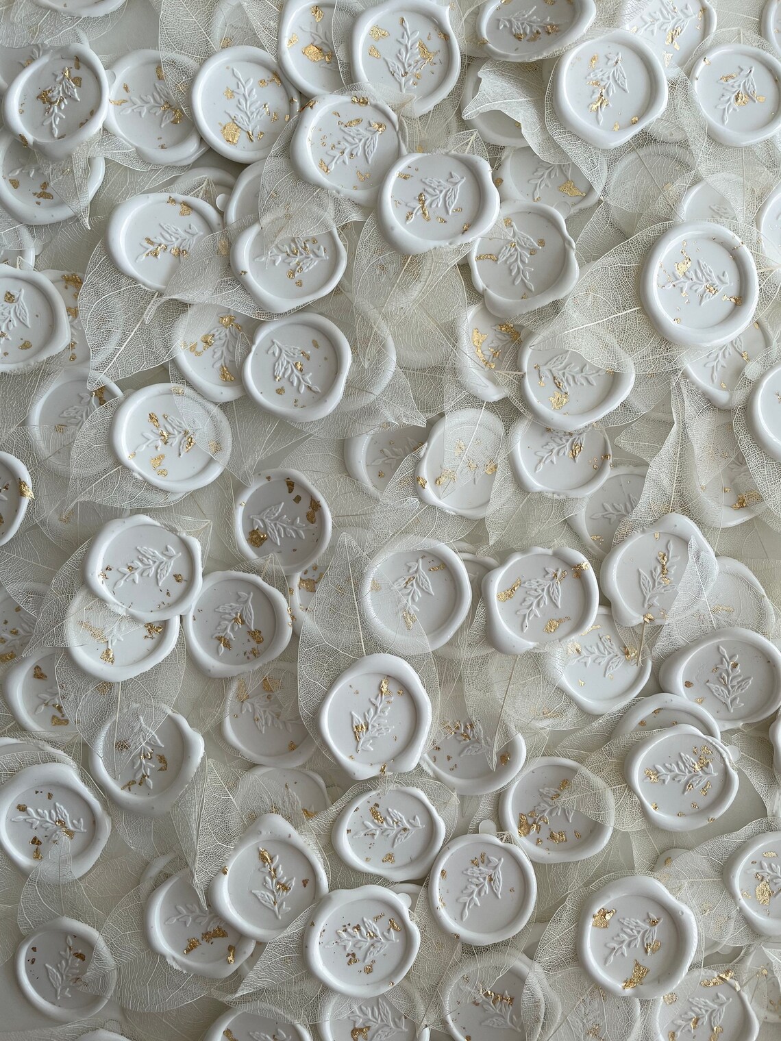 Self Adhesive wax seal with natural skeleton leaves and gold Etsy