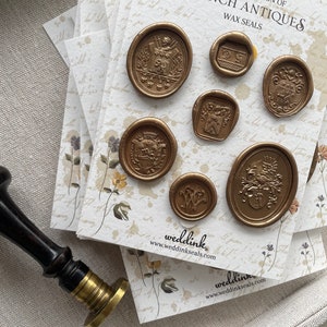 Self adhesive wax seals collection made with ancient french wax stamps / pack of 7 wax seals/ vintage stickers 画像 3