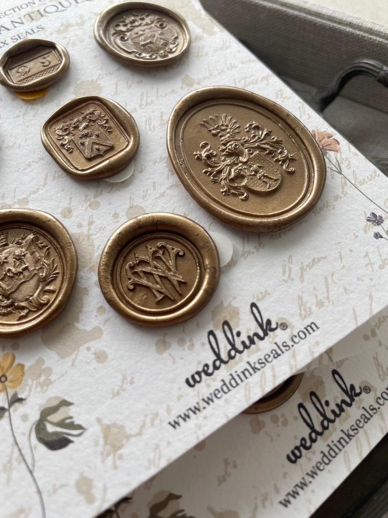 Self adhesive wax seals collection made with ancient french wax stamps / pack of 7 wax seals/ vintage stickers 画像 5