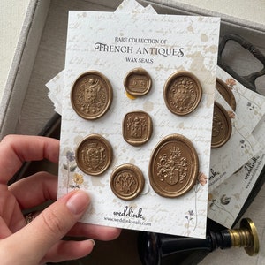 Self adhesive wax seals collection made with ancient french wax stamps / pack of 7 wax seals/ vintage stickers 画像 4