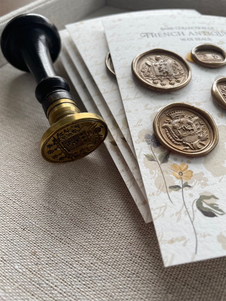 Self adhesive wax seals collection made with ancient french wax stamps / pack of 7 wax seals/ vintage stickers 画像 2