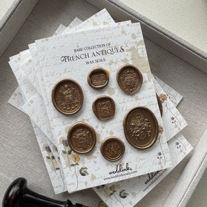 Self adhesive wax seals collection made with ancient french wax stamps / pack of 7 wax seals/ vintage stickers 画像 1