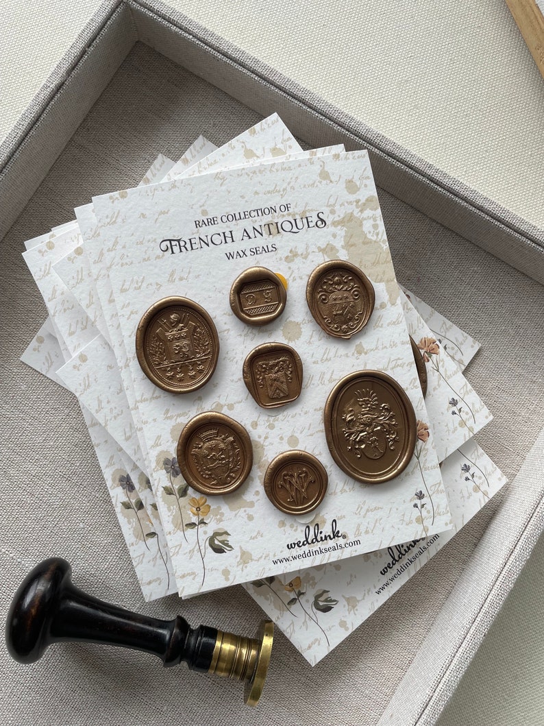 Self adhesive wax seals collection made with ancient french wax stamps / pack of 7 wax seals/ vintage stickers 画像 1