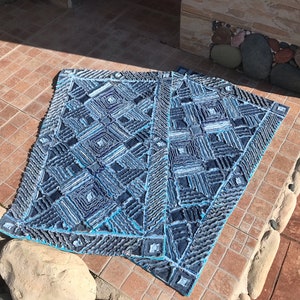 Set two Denim rugs super soft Chenille Rag rug throw rug kitchen rug bath rug bedroom carpets recycled blue jeans