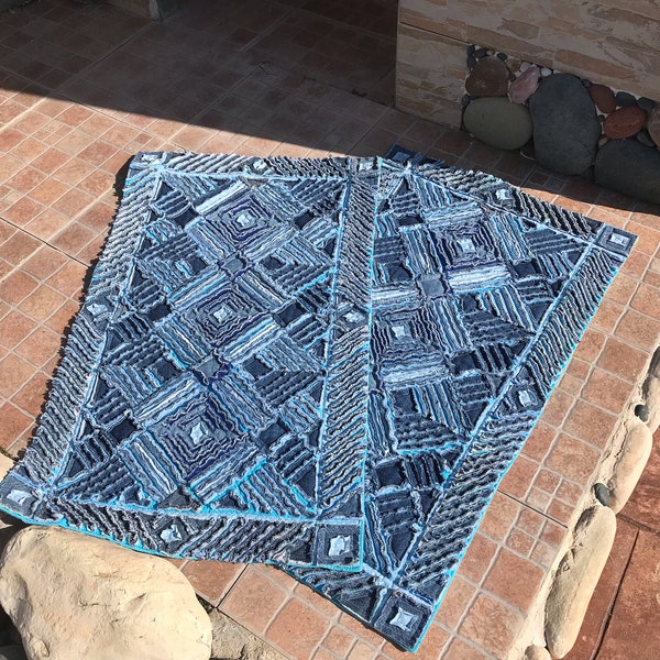 Set two Denim rugs super soft Chenille Rag rug throw rug kitchen rug bath rug bedroom carpets recycled blue jeans