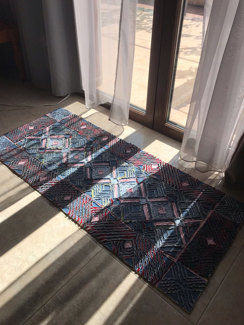 Denim Rug Super Soft Chenille Throw Rug Kitchen Rug Bath Rug Bedroom Rugs Recycled Blue Jeans