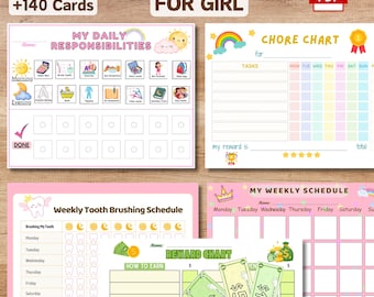 Daily Routine Chore Chart for Girl - Responsibility & Reward Chart, Morning and Evening Routine, Bedtime Schedule, Homeschool Chart