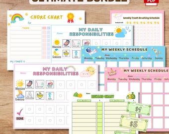 Daily Routine Chore Chart for Kids - Responsibility & Reward Chart, Morning and Evening Routine, Bedtime Schedule, Homeschool Chart