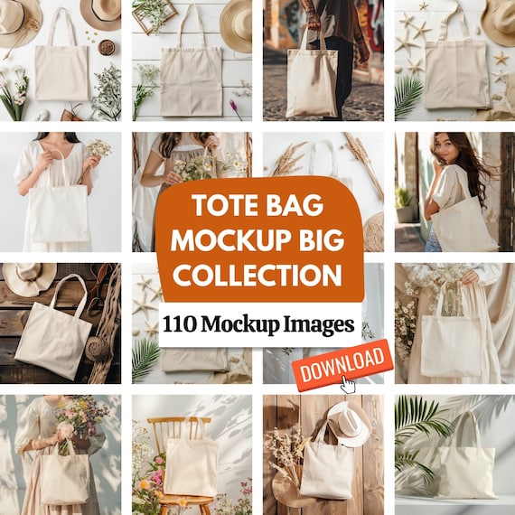 Canva Tote Bag Mockup Bundle | 110 IMAGES | Shopping Bag Mockup Aesthetic Mega Bundle | Blank Tote Bags Mock up | Printify & Printful | PNG