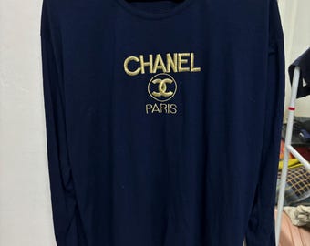 Vintage 80’s Chanel embroidery spell out big Logo navy blue