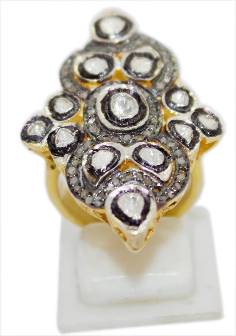 925 Sterling Silver Antique Rose Cut Polki Ring Natural Diamond Ring Vintage Style Ring Anniversary Ri.ng Victorian Ring KR/_322