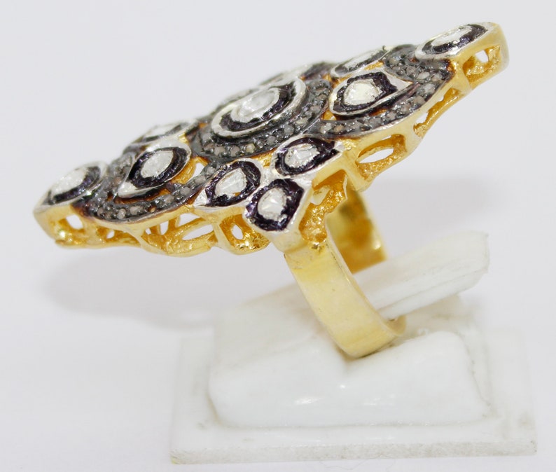 925 Sterling Silver Antique Rose Cut Polki Ring Natural Diamond Ring Vintage Style Ring Anniversary Ri.ng Victorian Ring KR/_322