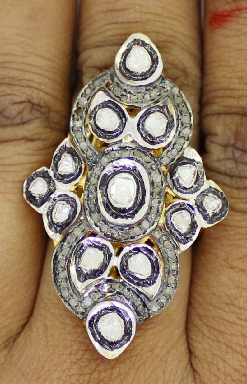 925 Sterling Silver Antique Rose Cut Polki Ring Natural Diamond Ring Vintage Style Ring Anniversary Ri.ng Victorian Ring KR/_322
