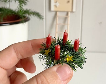 Adventskranz für Wichteltür, ROT Kerzen, Weihnachtswichtel Zubehör, Weihnachtsdeko im Wohnzimmer, Kinder Weihnachten, Wichtel Zauberei