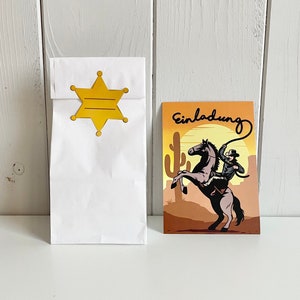 Cowboy Kindergeburtstag Einladungen mit Weiß Geschenktüten, Sheriff Stern Aufkleber, stabilen Kraftpapier Partytüten, Wild West Partydeko
