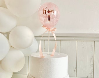 Namen Ballon Cake Topper, Personalisierte Geburtstag Tortendeko, Mini Konfetti Luftballon mit Name und Zahl Aufkleber im Rosegold, DIY Set