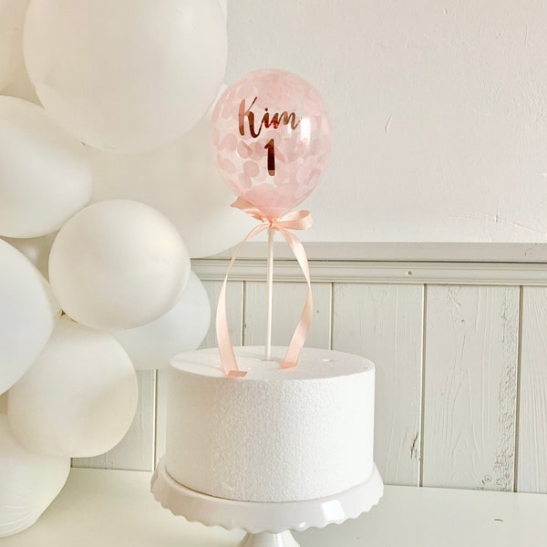 Namen Ballon Cake Topper, Personalisierte Geburtstag Tortendeko, Mini Konfetti Luftballon mit Name und Zahl Aufkleber im Rosegold, DIY Set