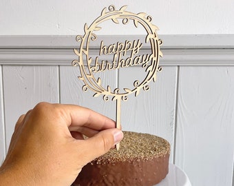 Cake Topper Happy Birthday, cake decoration for birthday made of wood, cake or table decoration can be used several times