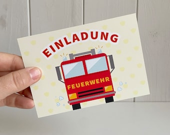 Einladungskarten Kindergeburtstag Feuerwehr, Geburtstag Einladungen Feuerwehrauto, Tatütata Kinder Party, deutsch beschreibbaren Karten