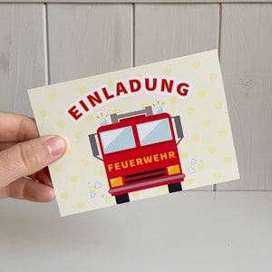 Einladungskarten Kindergeburtstag Feuerwehr, Geburtstag Einladungen Feuerwehrauto, Tatütata Kinder Party, deutsch beschreibbaren Karten
