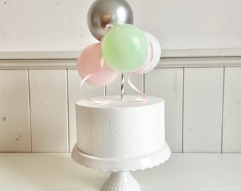 Pastel Pink Mint and Silver Balloon Cake Topper for First Birthday, Baby Cake, Girl Baptism, DIY Mini Balloon Cake Decoration
