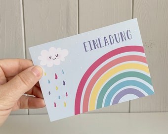 Kindergeburtstag Einladungskarten, Regenbogen Geburtstag Einladungen, Bunte Kinder Party Einladungen mit Wolke und Tropfen