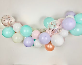 Pastel Color Balloon Garland, Unicorn Party, Balloon Garland, Rose Gold Confetti Balloons, First Birthday Balloon Arch