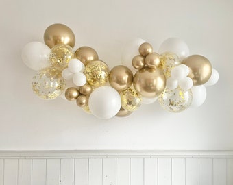 Balloon garland gold with gold confetti, photo wall background for JGA, birthday, anniversary or wedding decoration, DIY balloon arch set