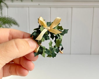 Christmas wreath palmetto with GOLD berries, elves door accessories, gnome door wreath, doll's house Advent wreath, Christmas decoration miniatures