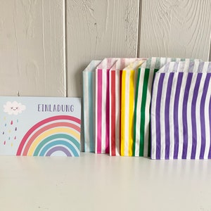 Kindergeburtstag Einladungen Regenbogen mit Umschläge oder Geschenktüten, Pastellfarben Beidseitig mit Text, Oldschool Vintage bunten Tüten