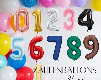 Zahlenballons 0-9 | 12 Farben Folienballons 36" 86cm Groß | Geburtstagszahl Bunt | Helium geeignet | Riesenballon Zahlen | Party Deko Ballon