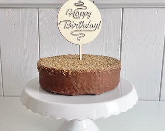 Happy Birthday Cake Topper, cake decoration for birthday made of wood, cake or table decoration can be used several times, round HB topper